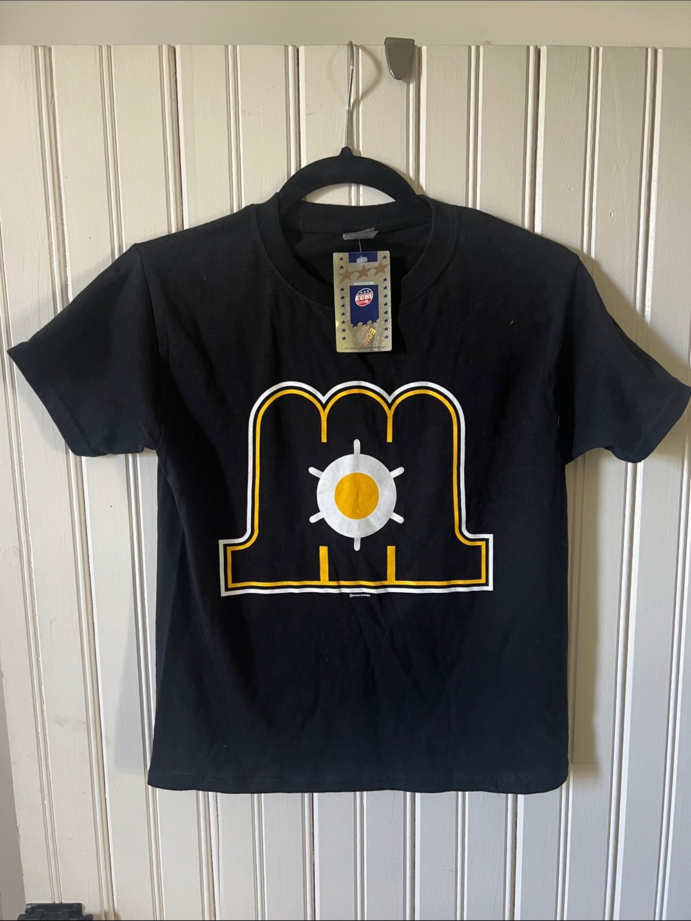 Gildan Black Kids Tee with Yellow and White Graphic